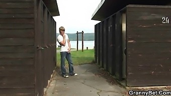 Old Man Strokes Grandma'S Breasts In Public Restroom
