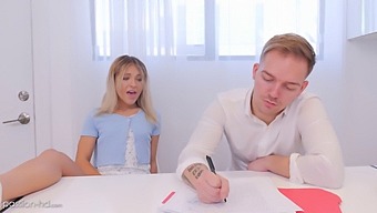A Blonde College Girl Experiences Intense Pleasure During A Study Session With Her Tutor