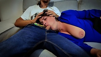 Stepson Gives Rough Blowjob To Stepmom With Big Tits